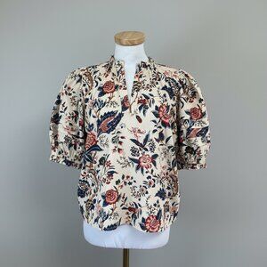 Saule Parc cream & blue floral James blouse, size M